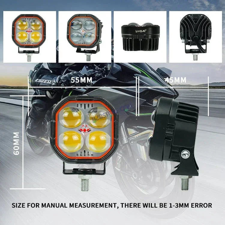 HJG New 4x4 Projector Lens 2pc Foglight 4 LED Projector Fog Quad 4x4 Lens 80W with Red DRL Foglight Ultra Wide Dual Intensity LED Fog Lights White/Yellow/Red DRL Projector (80W) Universal For All Cars & Bikes LIU HJG Projector 4x4 Lens Projector Fog Light - Biker.Store - www.biker.store