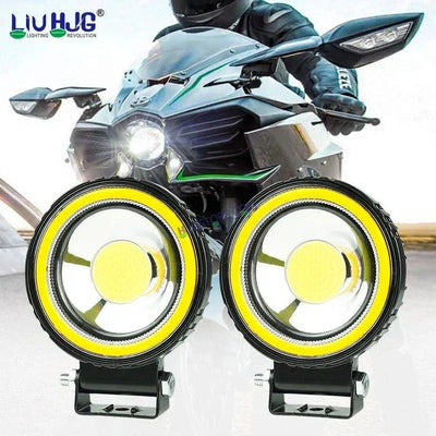 HJG Single LED New Model Round Fog Light 60W LIU HJG Round Fog Light with Red DRL For Universal For Bike Universal For Car (Set of 2) 60W HJG Round Foglight with Red DRL, Flash Mode - Biker.Store - www.biker.store