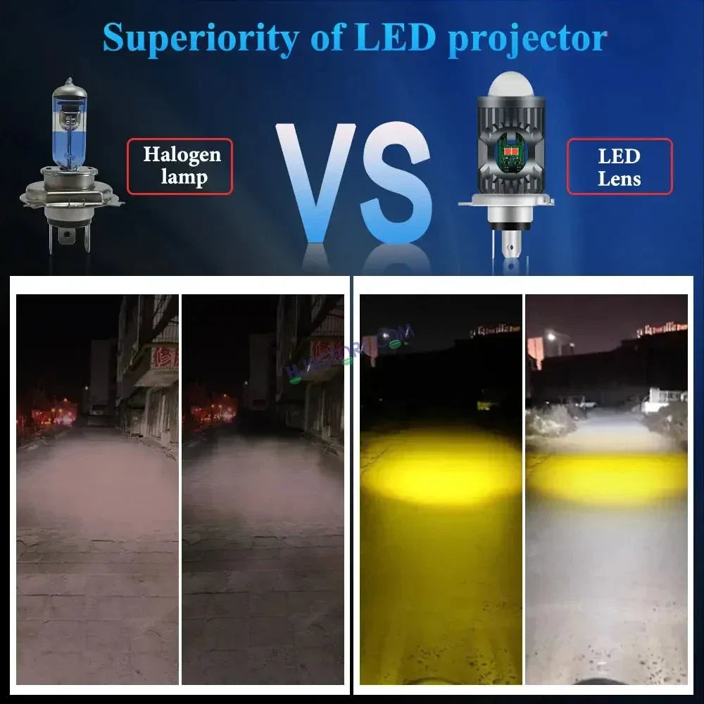 HJG H4 Lens Red Devil Lens New Model Red White Yellow LED Headlight Bulb H4 For All Motorcycles (Low and High Beam Bulbs (White/Yellow/Red) Red DRL White Yellow 50W Lens) - Type H4 - Biker.Store - www.biker.store