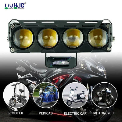 HJG 4 Lens Without Fan NEW MEGA DRIVE Fog Light 60W For Bike/Car/Thar/Jeep ( Cool White, Yellow, Warm White, Red DRL, Flash ) - Pack of 2 Future Eyes 4 Lens with Red DRL HJG - Biker.Store - www.biker.store