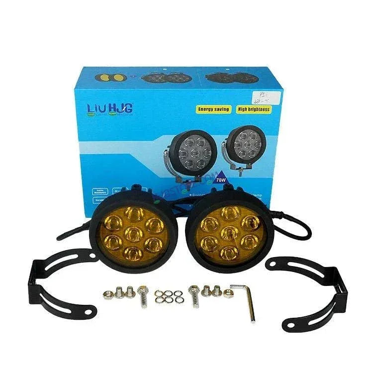 HJG New 7 LED 140W Foglight Foglamp with Yellow Cover 140W 7 LED HJG 140W 7 LED Car Accessories Led Headlights Lights Led Fog Lights For Motorcycle Lights, Set of 2 with Wiring Harness Kit - Biker.Store - www.biker.store