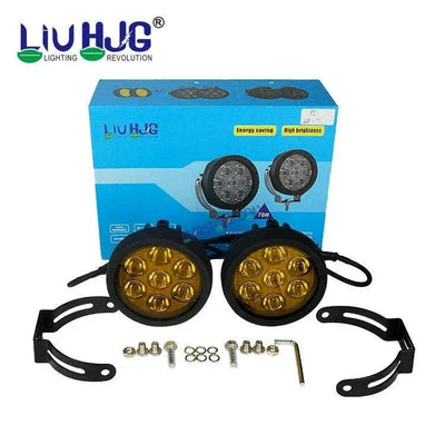 HJG New 7 LED 140W Foglight Foglamp with Yellow Cover 140W 7 LED HJG 140W 7 LED Car Accessories Led Headlights Lights Led Fog Lights For Motorcycle Lights, Set of 2 with Dimmer Controller Wiring Harness Kit, Brightness Controller Wiring - Biker.Store - www.biker.store