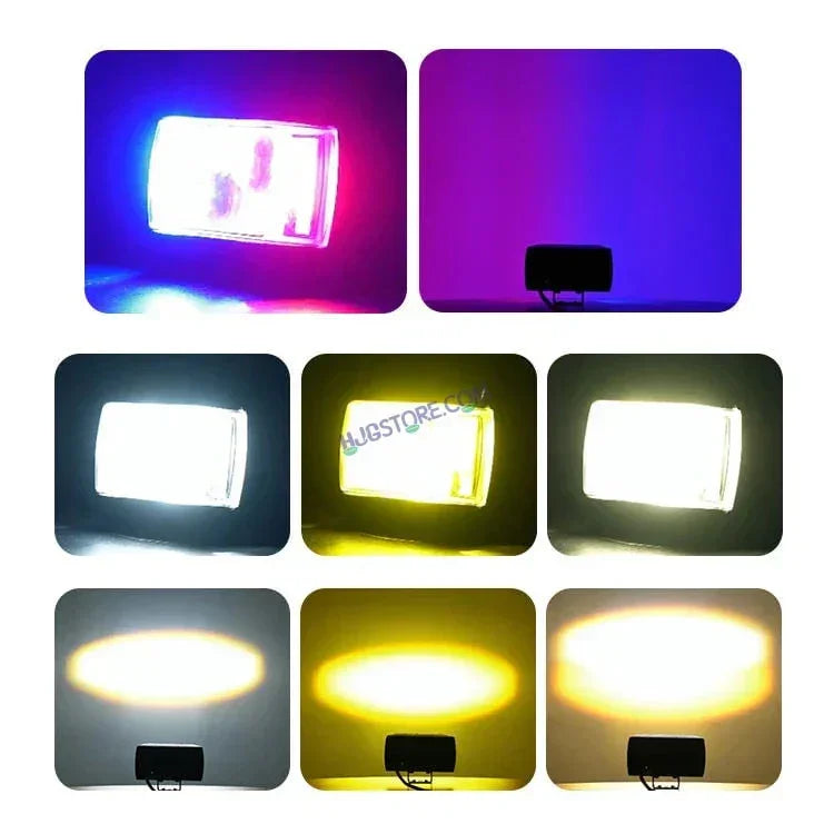 HJG 3 LED Projector Light Bar Fog Light 2pc with Triangular Lens Design 2pc with Red Blue Flash Strobe Fog Light for Bikes and Cars High Power, Heavy clamp and Strong aluminum.(3 LED Fog Light Bar Double) White/Yellow, Red Blue Strobe Flash, Pack of 2 - Biker.Store - www.biker.store