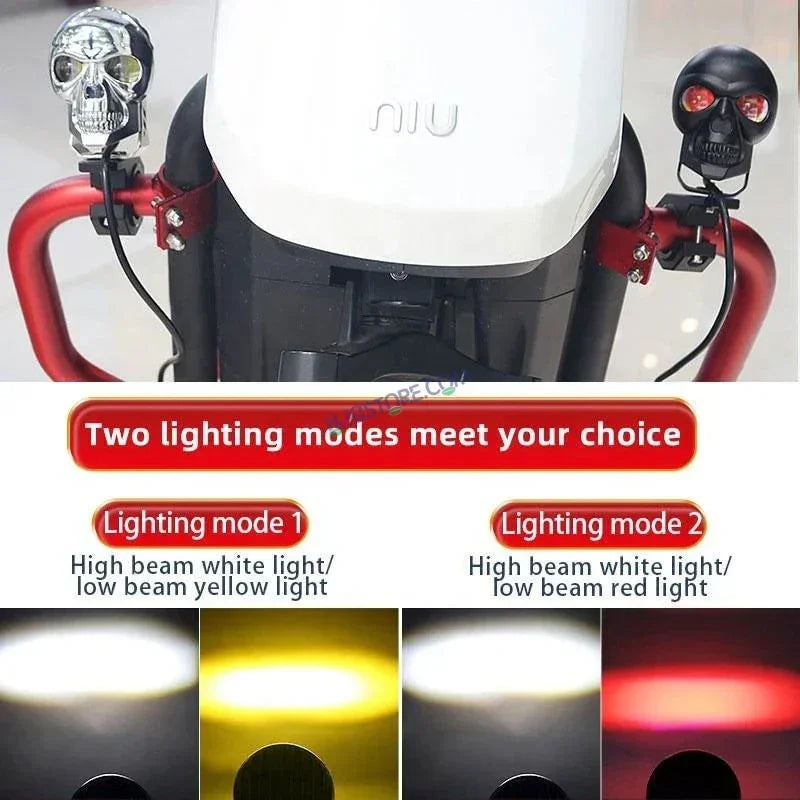 HJG Skull Red DRL Eye Foglight 120W Fog Light For Bike/Car/Thar/Jeep (Red Eye/Cool White/Yellow/Warm White, 120W) - Pack of 2 HJG New Model Skull Foglight, Pack of 2, Red DRL Skull - Biker.Store - www.biker.store