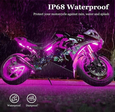 HJG 6Pcs Motorcycle Ambient Lighting Kit, Smart Mobile App Controlled RGB LED Underglow Strips (12V) | Waterproof & All Weather Proof | Flexible, Bendable & Can Be Cut Anywhere for Custom Fit | Multi-Color Accent Glow for All Bikes LIU HJG Ambient Light - Biker.Store - www.biker.store