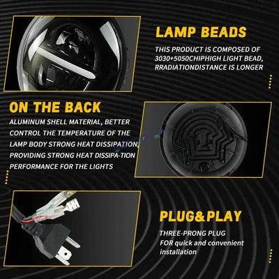 HJG 7 Inch Minus Thar Royal Enfield LED Headlight Assembly Halo Lights Dual Color Yellow White 7 Inch Round Motorcycle Lights For Jeeps Universal Car Compatible with Royal Enfield, Jeep, Thar Minus Thar - Biker.Store - www.biker.store