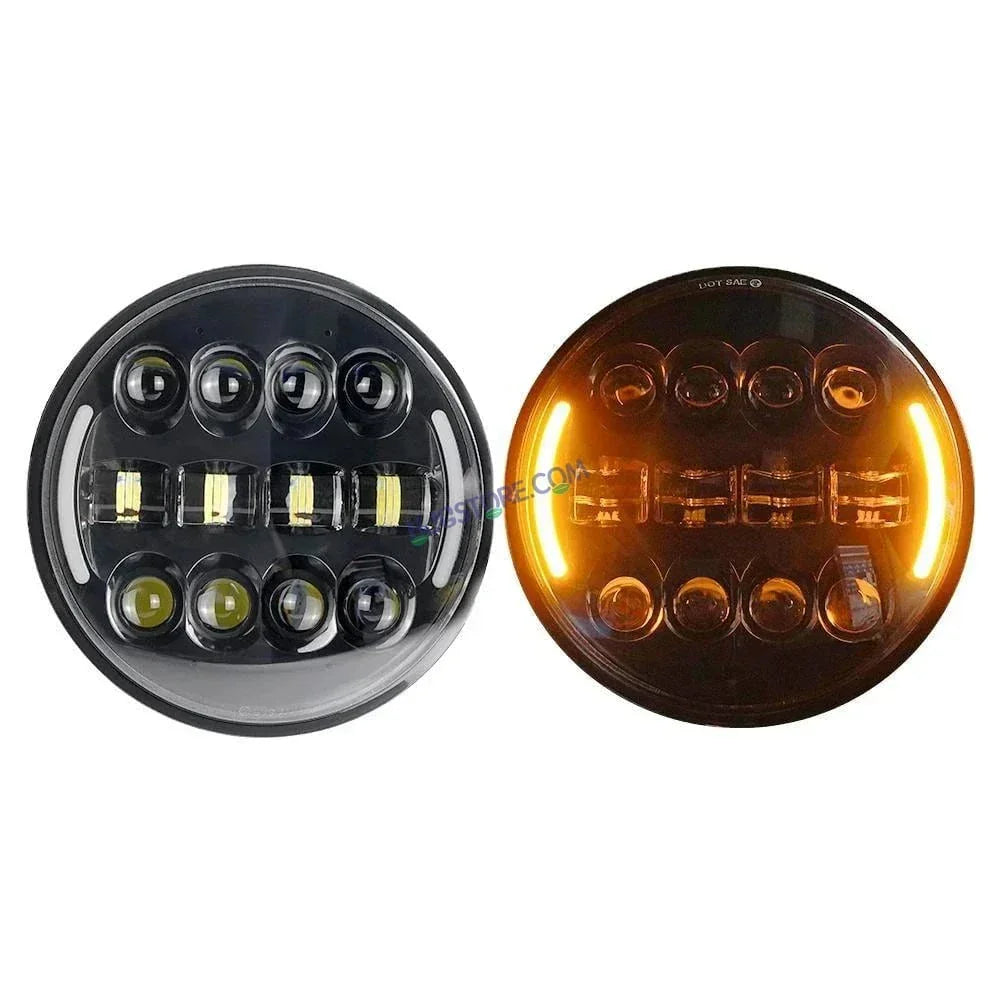 HJG 7 Inch Led Headlight Assembly Halo Lights Dual Color Yellow White 7 Inch Round Motorcycle Lights For Jeeps Universal Car Compatible with Royal Enfield, Jeep & Harley Davidson Tuff Plus New 231046 - Biker.Store - www.biker.store