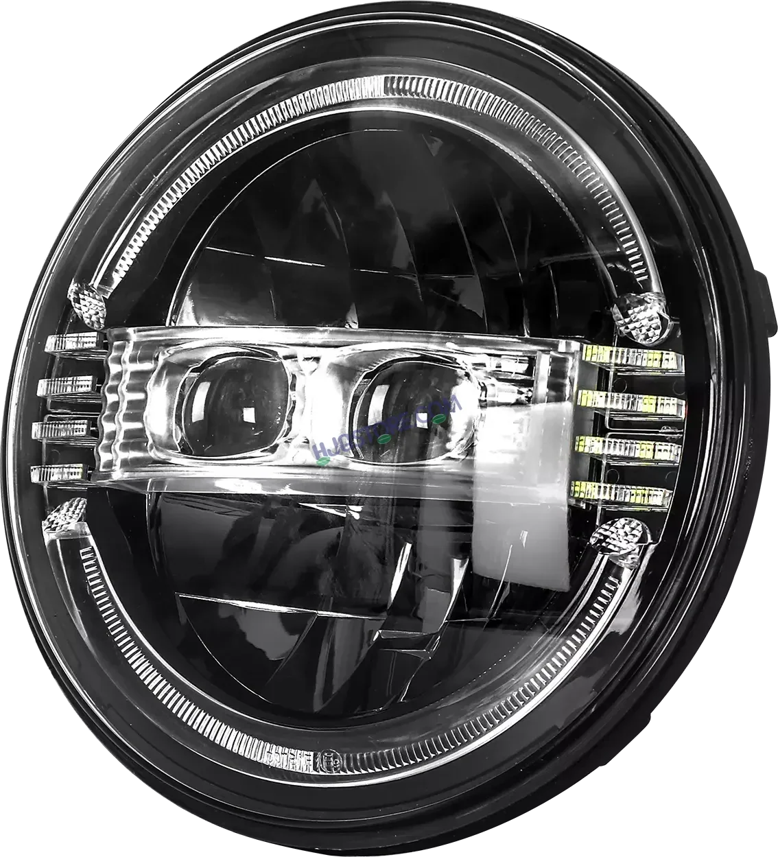 HJG New Harley Minus Projector 7 Inch Headlight Assembly with Animated Blue/White DRL White LED Headlight Minus Crystal Headlight Assembly for Thar Royal Enfield | 75-120W CREE/Osram LED Chip Multi color High/Low Beam, DRL For Royal Enfield, Jeep, Thar - Biker.Store - www.biker.store