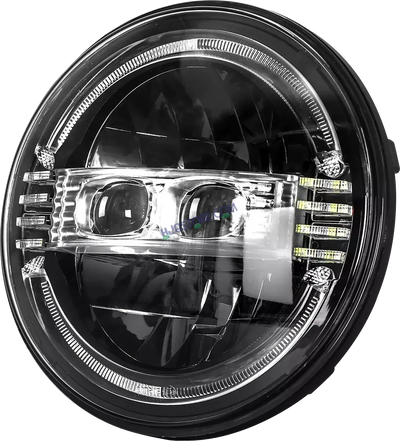 HJG New Harley Minus Projector 7 Inch Headlight Assembly with Animated Blue/White DRL White LED Headlight Minus Crystal Headlight Assembly for Thar Royal Enfield | 75-120W CREE/Osram LED Chip Multi color High/Low Beam, DRL For Royal Enfield, Jeep, Thar - Biker.Store - www.biker.store