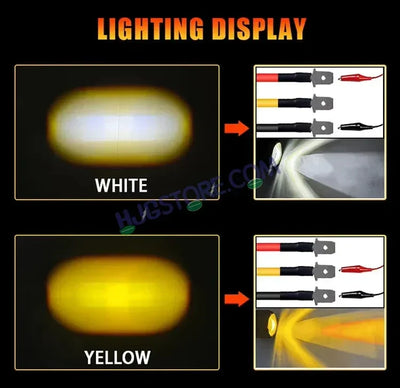 HJG Mini Laser Cannon Foglight 300 Meters Laser Focus Projector Fog Projector Lens with 300 Meters Projection Distance 80W Foglight Ultra Wide Dual Intensity LED Fog Lights White/Yellow Universal For All Cars & Bikes LIU HJG Mini Laser Cannon Foglight 2pc - Biker.Store - www.biker.store