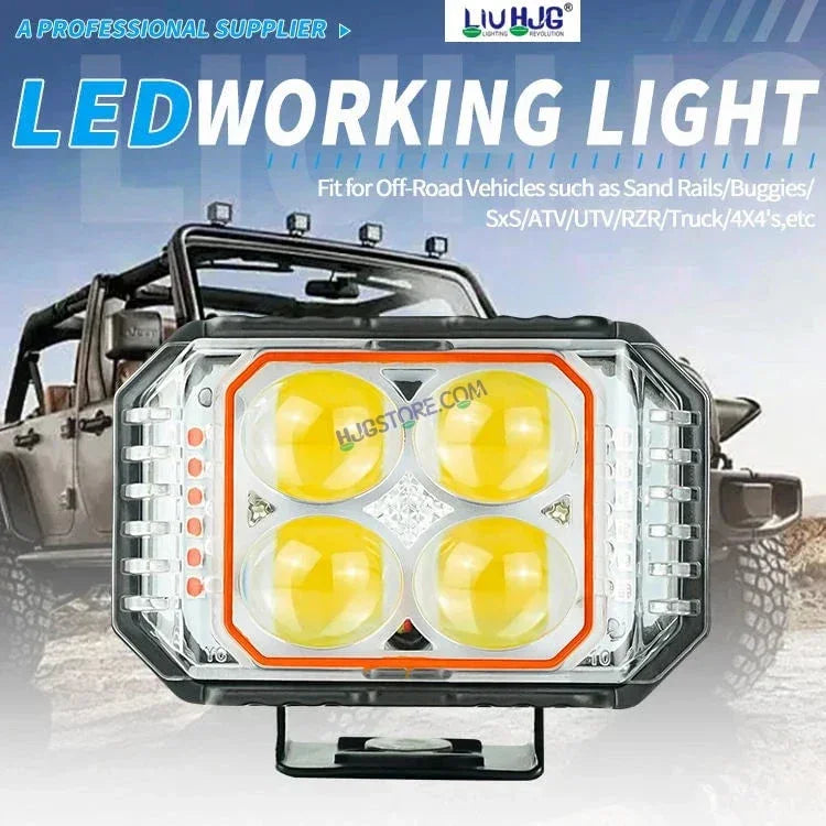 HJG New 4x4 Projector Lens 1pc Foglight with Red Blue Flash 4 LED Projector Fog Quad 4x4 Lens 40W with Red DRL Foglight Ultra Wide Dual Intensity LED Fog Lights White/Yellow/Red Blue Flash (40W) Universal For All Cars & Bikes LIU HJG Projector 4x4 Fog - Biker.Store - www.biker.store