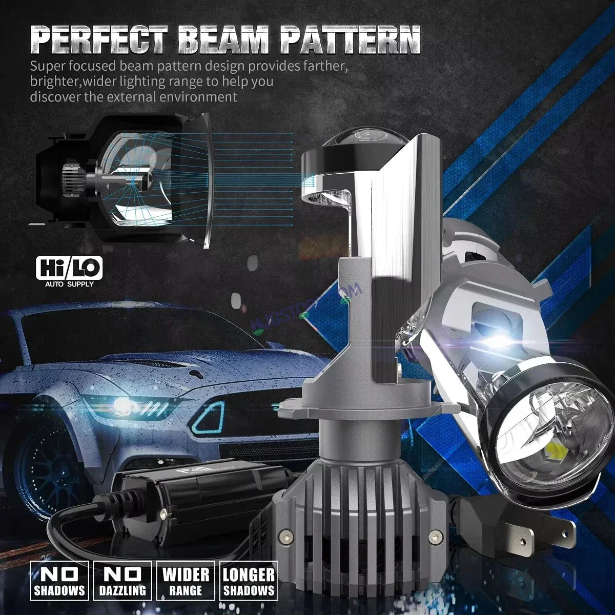 HJG Y6 New Model 110W Projector Lens H4 LED Bulb 110W HJG Y6 Projector Light Lamp H4 LED Mini Projector Lens with Fan for Car SUV Bulb 14000LM Conversion Kit Hi/Lo Beam Headlight 12V/24V for Car SUV, Set of 2, White Hi/Lo - Biker.Store - www.biker.store