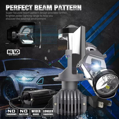 HJG Y6 New Model 125W Projector Lens H4 LED Bulb 125W HJG Y6 Projector Light Lamp H4 LED Mini Projector Lens with Fan for Bike Bulb 12500LM Conversion Kit Hi/Lo Beam Headlight 12V/24V for Motorcycle, Set of 1, White Hi/Lo LIU HJG Y6 H4 125W, Pack of 1 - Biker.Store - www.biker.store