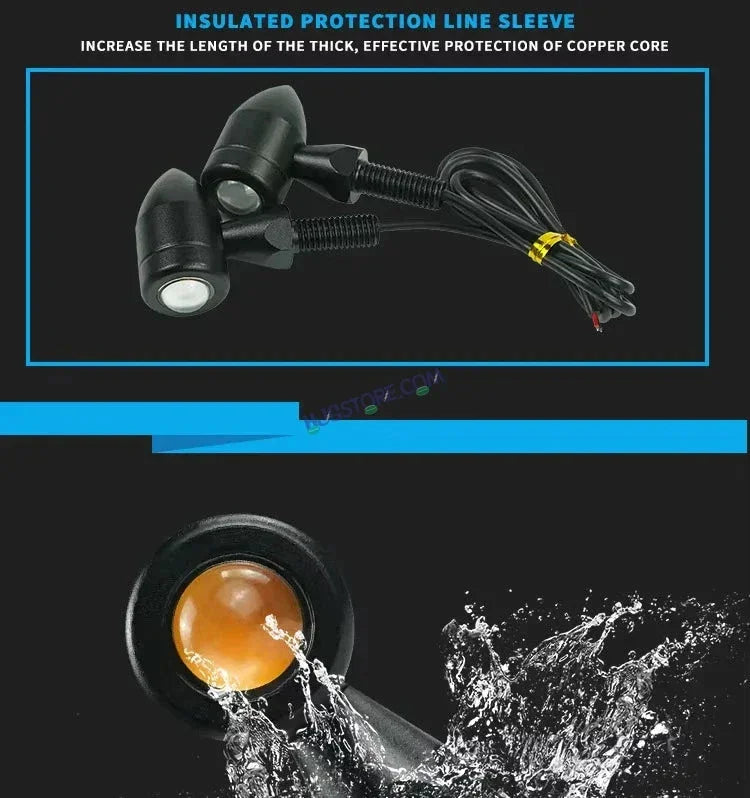 HJG Bullet Shape Turn Signal Lights Indicator Universal for All Bikes Models Turn Signal Lights Motorcycle, Pack of 2pc - Biker.Store - www.biker.store