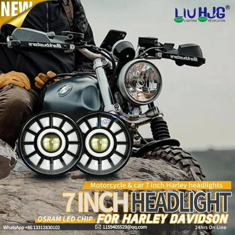 HJG 7 Inch Chakri Multi Color LED Headlight Chakra Headlight Assembly for Thar Royal Enfield | 75-120W CREE/Osram LED Chip Multi color Compatible with Royal Enfield, Jeep, Thar, Gypsy - Biker.Store - www.biker.store
