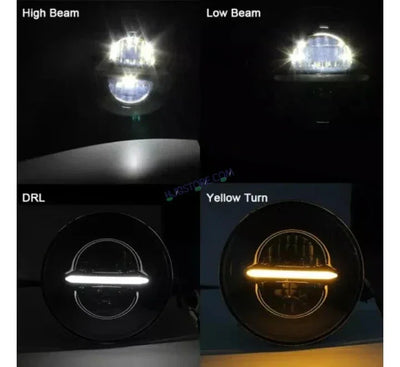 HJG 7 Inch Minus LED Headlight Assembly Halo Lights Dual Color Yellow White 7 Inch Round Motorcycle Lights For Jeeps Universal Car Compatible with Royal Enfield, Jeep & Harley Davidson Minus - Biker.Store - www.biker.store