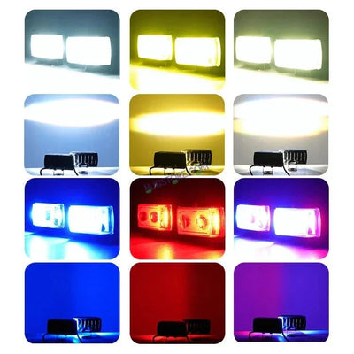 HJG 2 LED with Red Blue Flash Strobe 2pc LIU HJG Fog Light with Switch Combo for Bikes and Cars High Power, Heavy clamp and Strong aluminum. (2 LED Fog) White/Yellow Projector, Red Blue Strobe Flash - Biker.Store - www.biker.store