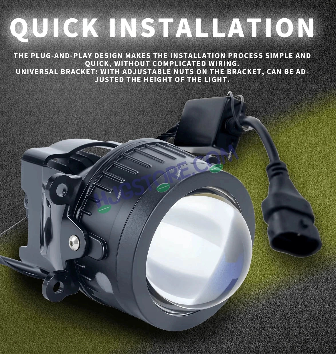 HJG 3-Inch Car Tri-Color LED Projector H-J162 Fog Lamp 2Pcs | 86W 8600LM/Pair | Direct Fit H8/H9/H11/H16 Socket | DC 12V-80V | 3200K-6500K White, Yellow, Warm White Hi/Lo | Premium Waterproof Driving Light For Car & SUV | LIU HJG H-J162 3 Inch Foglamp - Biker.Store - www.biker.store