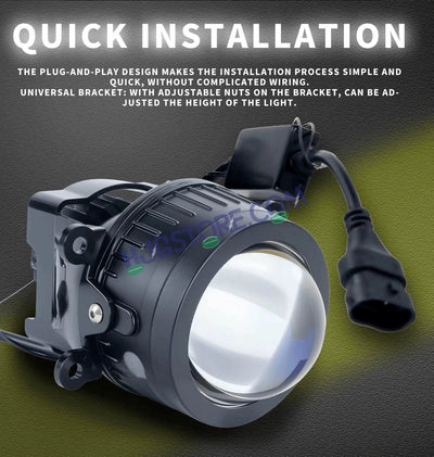 HJG 3-Inch Car Tri-Color LED Projector H-J162 Fog Lamp 2Pcs | 86W 8600LM/Pair | Direct Fit H8/H9/H11/H16 Socket | DC 12V-80V | 3200K-6500K White, Yellow, Warm White Hi/Lo | Premium Waterproof Driving Light For Car & SUV | LIU HJG H-J162 3 Inch Foglamp - Biker.Store - www.biker.store