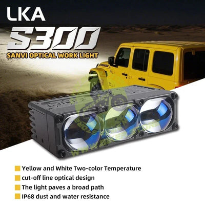 Genome Signature AUX3 3-Lens Grille Light – Super Compact, 16000 High Lumens, Dual Beam (140W/170W) with Blue HD Lens for Fog & Driving - Biker.Store - www.biker.store