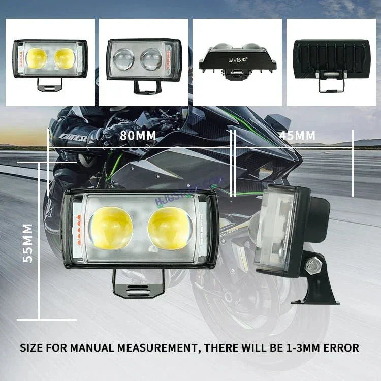 HJG 2 LED with Red Blue Flash Strobe 2pc LIU HJG Fog Light with Switch Combo for Bikes and Cars High Power, Heavy clamp and Strong aluminum. (2 LED Fog) White/Yellow Projector, Red Blue Strobe Flash - Biker.Store - www.biker.store