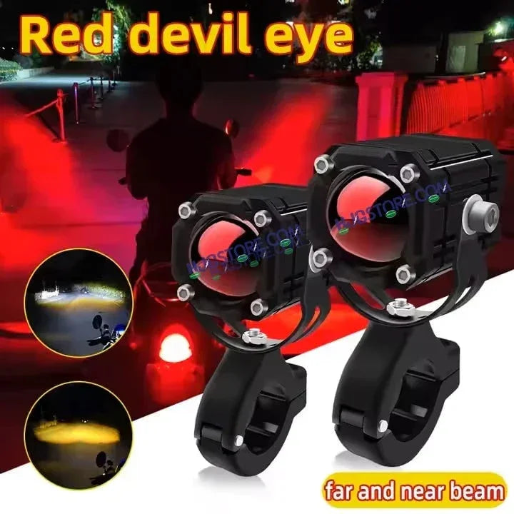 HJG CO-2 30W plus 30W Mini Drive V4 Version 4 60W (30 * 2) Future 1 LED Mini Drive Light Red Devil Eye Light Co2 Multiple Connecting Red Yellow White Color With Wiring Harness Kit - Biker.Store - www.biker.store
