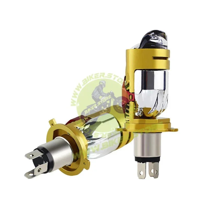 RTD LED Projector Headlight Bulb, H4 Dual Lens Design, High/Low Beam, (set of 1), Gold And Red Dual Projector LED H4 High Power 45W 4500LM H4 LED Perfect Light Beam High Low Beam 9-60V for car & motorcycle - Biker.Store - www.biker.store