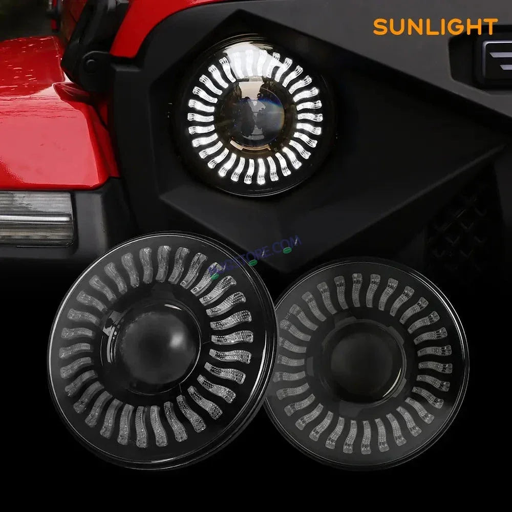 HJG 7 Inch White LED Headlight Chakra Headlight Assembly for Thar Royal Enfield | 75-120W CREE/Osram LED Chip Multi color Compatible with Royal Enfield, Jeep, Thar, Gypsy - Biker.Store - www.biker.store