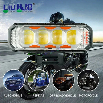 HJG 4 LED Light Bar with Red Blue Flash Strobe Fog Light for Bikes and Cars High Power, Heavy clamp and Strong aluminum. (4 LED Fog Light Bar Single) White/Yellow, Red Blue Strobe Flash, Pack of 1 - Biker.Store - www.biker.store