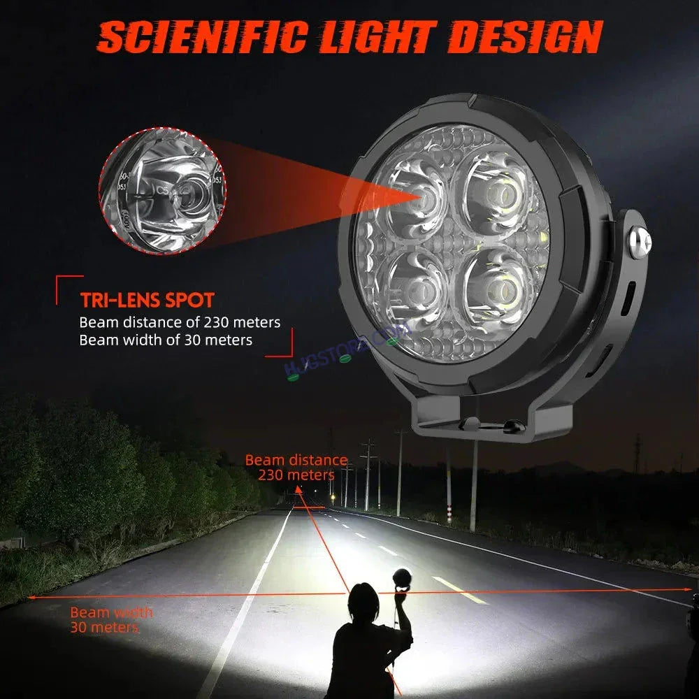 HJG 4 LED 80W Round CREE Foglight Foglamp with Yellow Cover 80W 4 LED HJG 80W 4 LED Car Accessories Led Headlights Lights Led Fog Lights For Motorcycle Car SUV Lights, Set of 2 with Wiring Harness Kit HJG 4 LED Round 80W - Biker.Store - www.biker.store