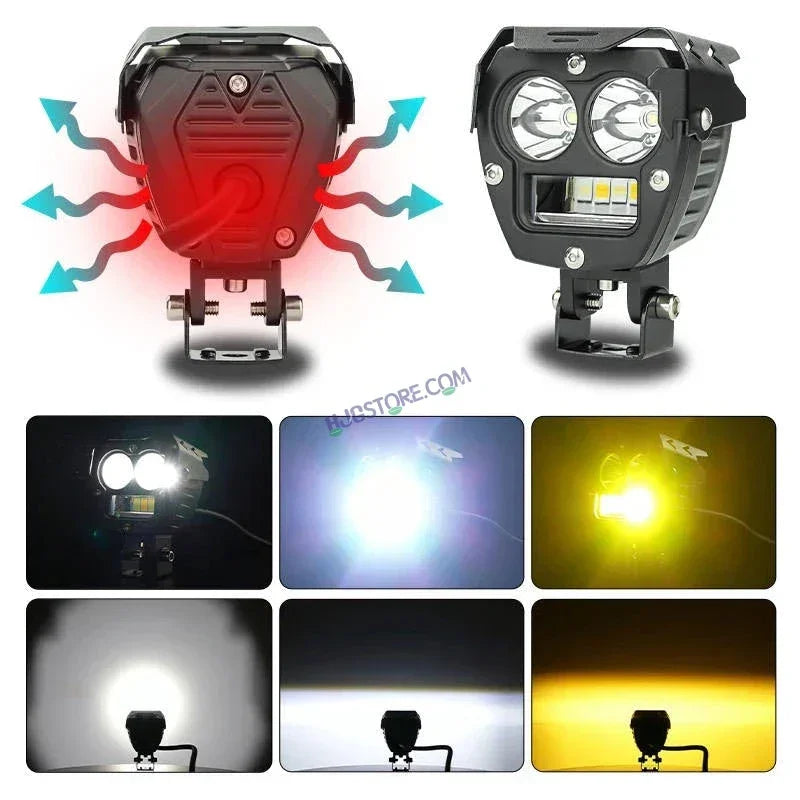 HJG 2 LED Robotic 140W Foglight with Spot and Wide Spread White/Yellow Light 140W Foglight Ultra Wide Dual Intensity LED Driving Fog Lights White/Yellow (2*70W = 140W Total) Universal For All Cars & Bikes LIU HJG Robotic 2 LED 140W Foglight White/Yellow - Biker.Store - www.biker.store