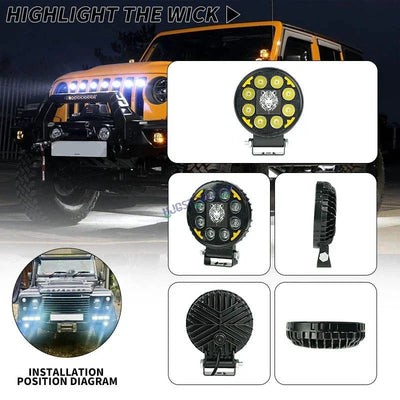 HJG 8 LED Tiger Round New Model Fog Light 60W LIU HJG Round Tiger Fog Light with DRL For Universal For Bike Universal For Car (Set of 2) 60W HJG - Biker.Store - www.biker.store