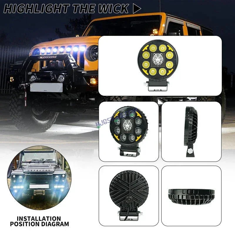 HJG 8 LED Tiger Round New Model Fog Light 60W LIU HJG Round Tiger Fog Light with DRL For Universal For Bike Universal For Car (Set of 2) 60W HJG - Biker.Store - www.biker.store