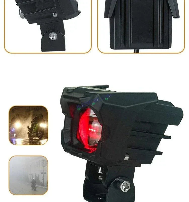 HJG New Model 150W Foglight Projector Lens with Devil Red DRL Future Eyes 150W MEGA DRIVE Fog Light For Bike/Car/Thar/Jeep ( Cool White, 75W each * 2 = 150W Total ) - Pack of 2 - Biker.Store - www.biker.store