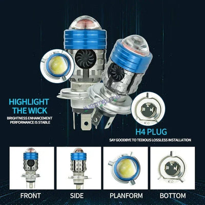 HJG H4 Lens Headlight Bulb with Cooling Fan New Model White Yellow LED Headlight Bulb H4 For All Motorcycles (Low and High Beam Bulbs (White/Yellow) White Yellow 40W Lens) LIU HJG H4 Lens Headlight with Cooling Fan - Type H4 - Biker.Store - www.biker.store