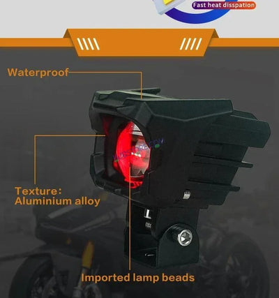HJG New Model 150W Foglight Projector Lens with Devil Red DRL Future Eyes 150W MEGA DRIVE Fog Light For Bike/Car/Thar/Jeep ( Cool White, 75W each * 2 = 150W Total ) - Pack of 2 - Biker.Store - www.biker.store