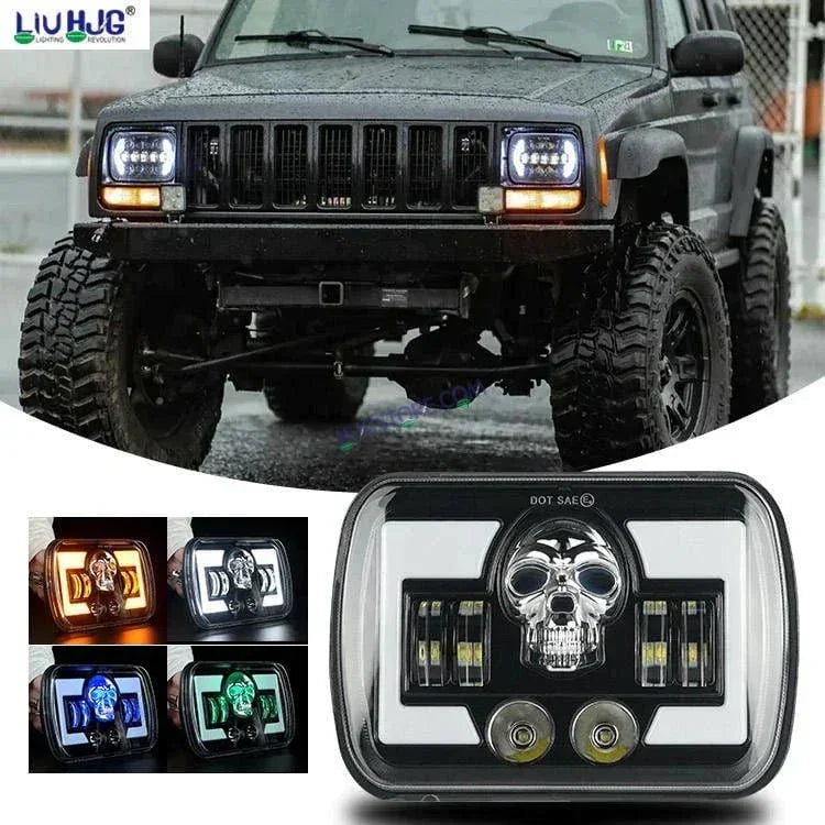 HJG Skull Lens Headlight Assembly Square 12v 45w 4x6" 5x7" Inch Led Headlights For Jeep, Splendor Headlight Assembly HJG 231198 - Biker.Store - www.biker.store