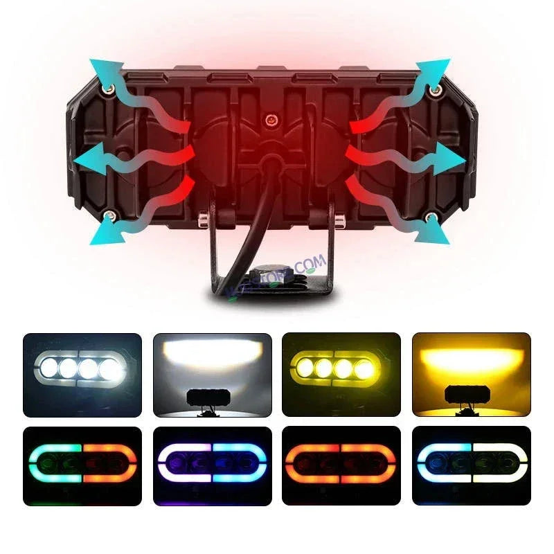 HJG 4 Lens with RGB Ring DRL 4 Projector Lens 2pc Foglight with RGB Ring 4 LED Projector Fog 120W with RGB DRL Foglight Ultra Wide Dual Intensity LED Fog Lights White/Yellow/RGB DRL Projector (120W) Universal For All Cars & Bikes LIU HJG 4 Lens RGB Ring - Biker.Store - www.biker.store