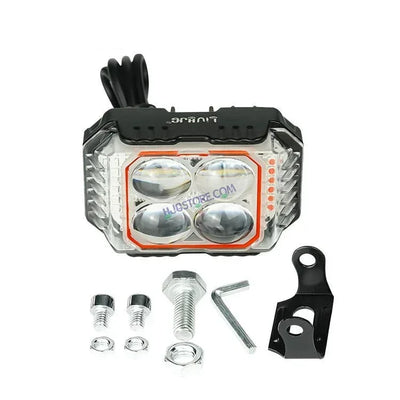HJG New 4x4 Projector Lens 2pc Foglight with Red Blue Flash 4 LED Projector Fog Quad 4x4 Lens 80W with Red DRL Foglight Ultra Wide Dual Intensity LED Fog Lights White/Yellow/Red Blue Flash (80W) Universal For All Cars & Bikes LIU HJG Projector 4x4 Fog - Biker.Store - www.biker.store