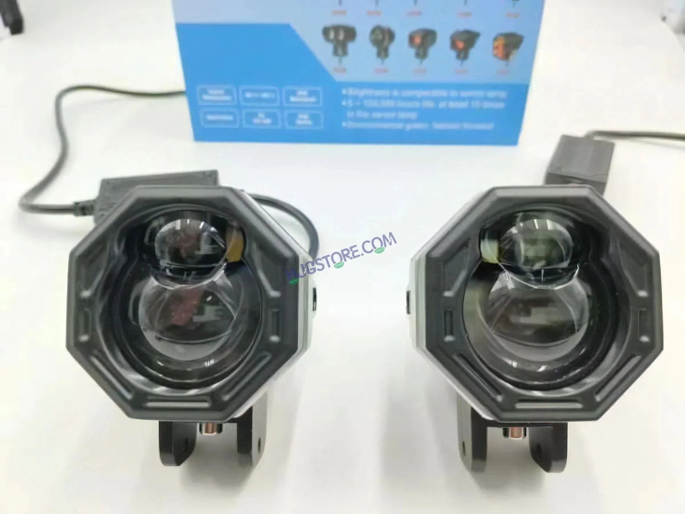 HJG 125 P49 Original Fog Light Hexagon Dual Lens 120W Foglight New Model with Power Adaptor Foglight Ultra Wide Dual Intensity LED Driving Fog Lights White/Yellow (2*60W = 120W Total) Universal For All Cars & Bikes - Biker.Store - www.biker.store