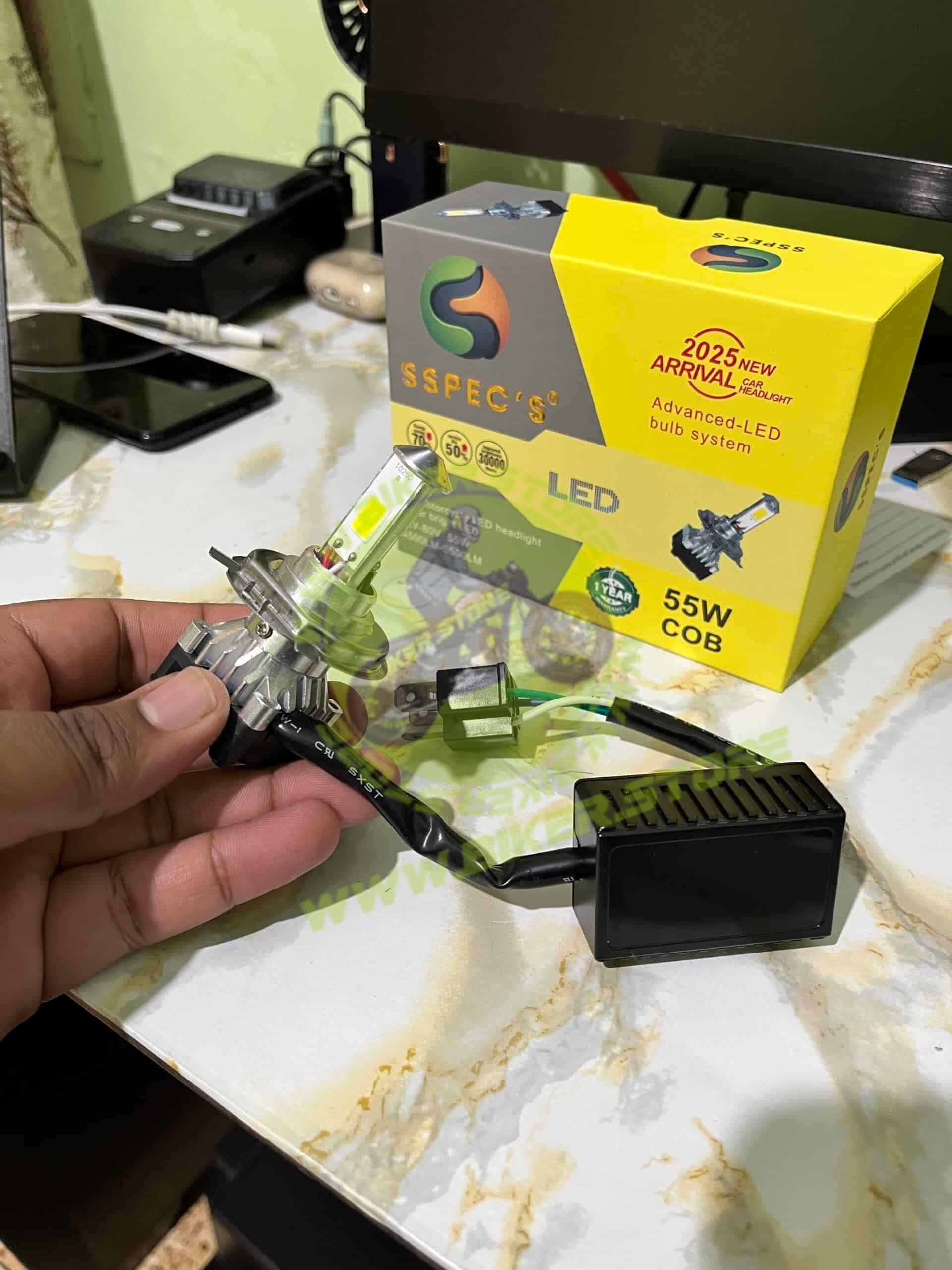 SSPEC 55W H4 COB LED Headlight Bulb for Car & Motorcycle | 4500–5500 Lumens | 12V–80V | (1 Year Warranty) - Biker.Store - www.biker.store