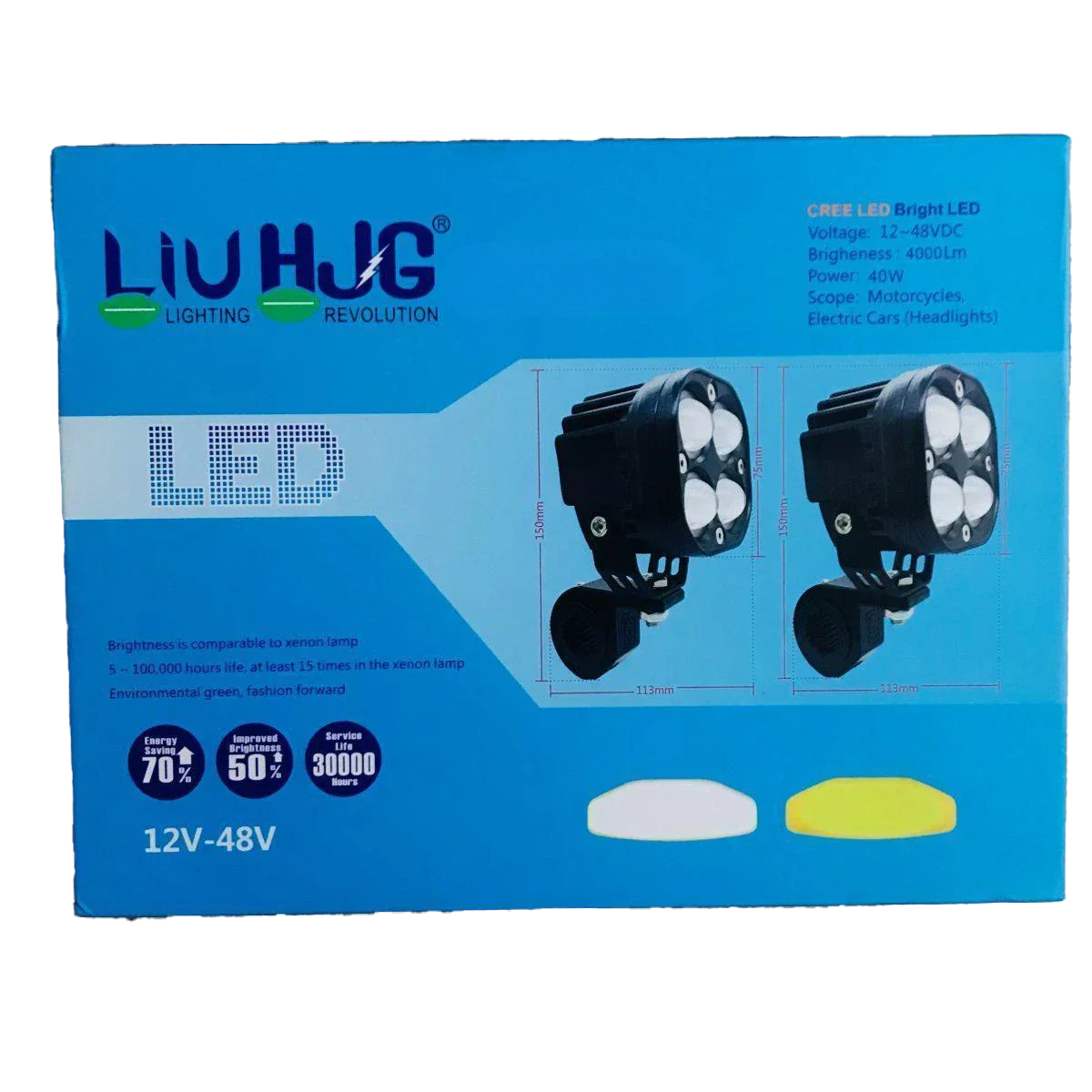 HJG 4X4 CREE Original (2 in 1) Fog Light 120W (White + Yellow) with Kit 4 LED Laser Spotlight For Bike/Car/Thar/Jeep (Pair) - Biker.Store - www.biker.store