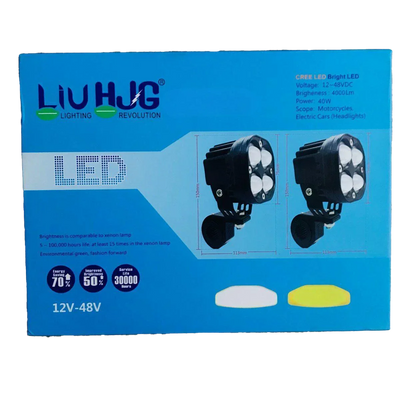 HJG 4X4 CREE Original (2 in 1) Fog Light 120W (White + Yellow) with Kit 4 LED Laser Spotlight For Bike/Car/Thar/Jeep (Pair) - Biker.Store - www.biker.store