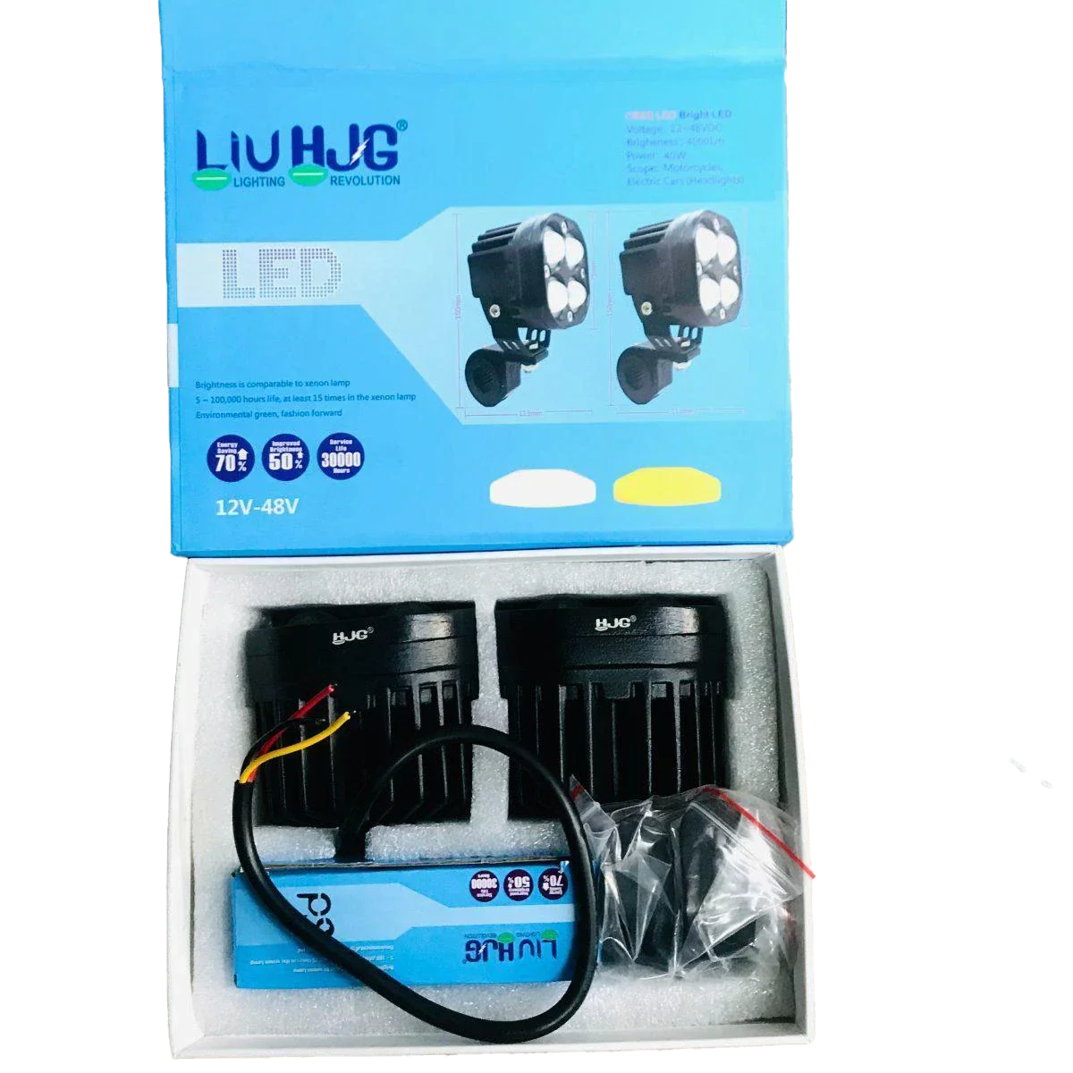 HJG 4X4 CREE Original (2 in 1) Fog Light 120W (White + Yellow) with Kit 4 LED Laser Spotlight For Bike/Car/Thar/Jeep (Pair) - Biker.Store - www.biker.store