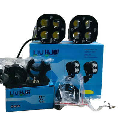 HJG 4X4 CREE Original (2 in 1) Fog Light 120W (White + Yellow) with Kit 4 LED Laser Spotlight For Bike/Car/Thar/Jeep (Pair) - Biker.Store - www.biker.store
