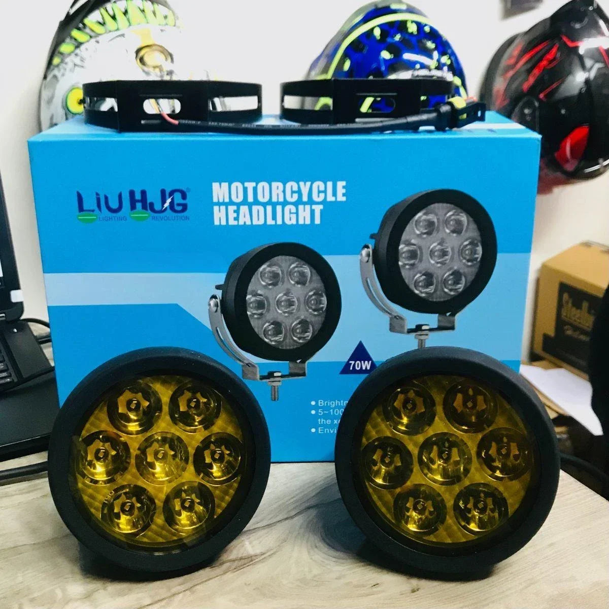 HJG Original 140W Dual Color Yellow/White LED Fog Lights with Yellow Filter Cap Waterproof Light for Bikes, Cars, Jeeps Yellow Filter Cap - Biker.Store - www.biker.store