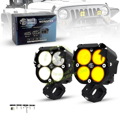 Moto Genius JX30 WITHOUT HARNESS 60W piece 4-Lens LED Auxiliary Fog Light for Motorcycles & Cars | Universal Fit | High Brightness | Waterproof | Night & Fog Riding - Biker.Store - www.biker.store