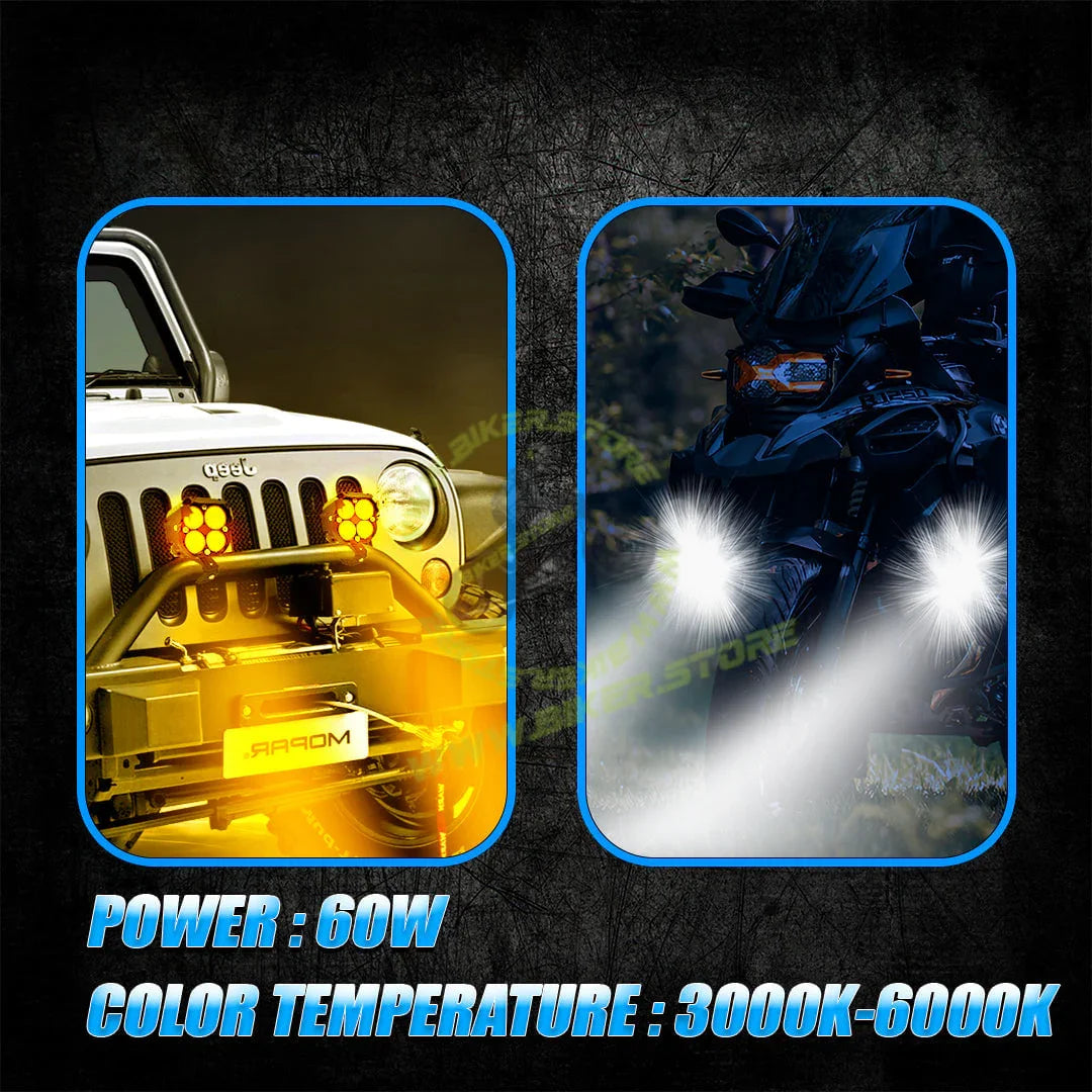 Moto Genius JX30 WITHOUT HARNESS 60W piece 4-Lens LED Auxiliary Fog Light for Motorcycles & Cars | Universal Fit | High Brightness | Waterproof | Night & Fog Riding - Biker.Store - www.biker.store