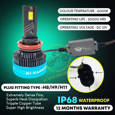 Ki Karry 300 WATTS LED Car Headlight Bulb, White Light, (Pack of 2 with 12 months Warranty) (H8/H9/H11/H16 Fitting) - Biker.Store - www.biker.store