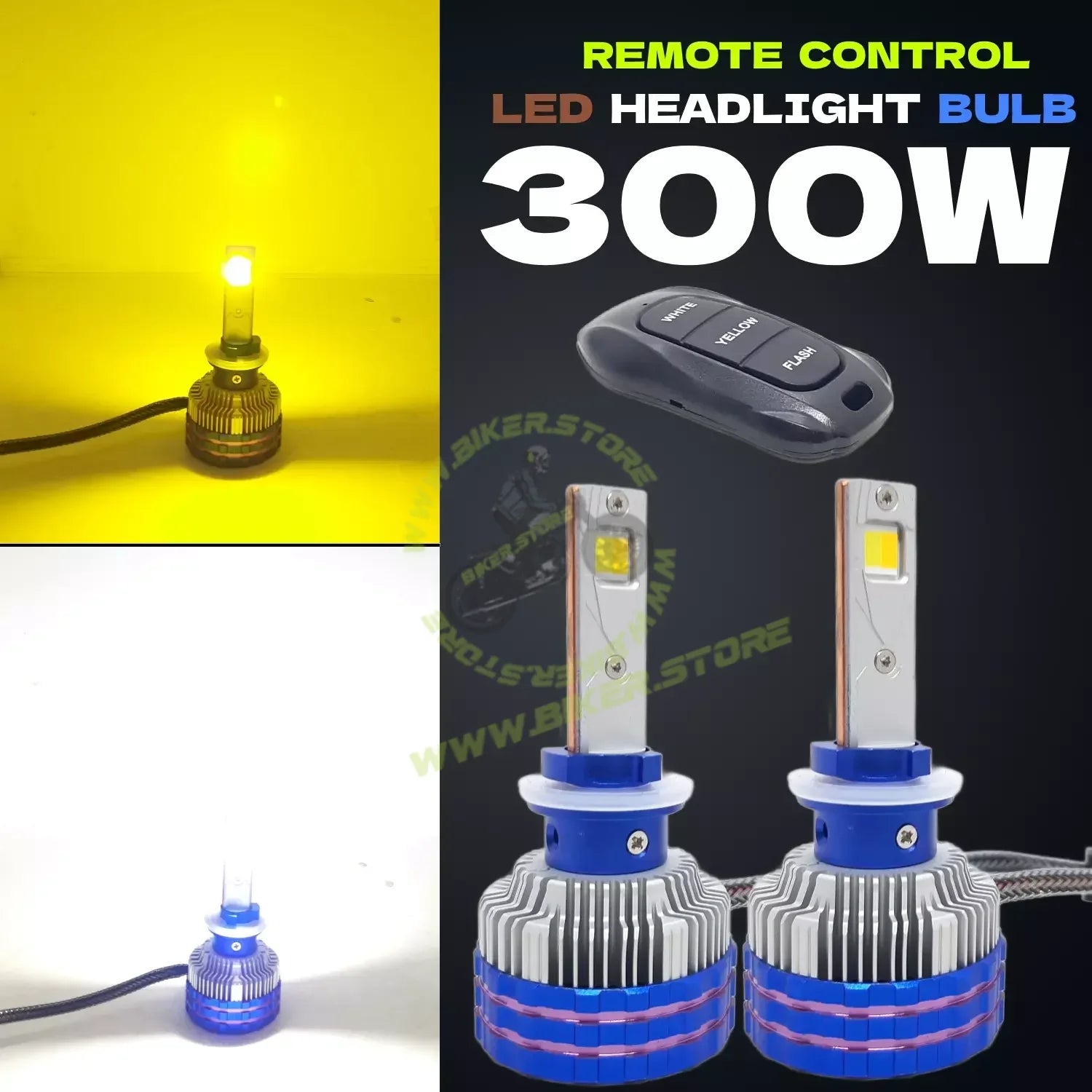 Ki Karry 300W YELLOW/WHITE CAR LED HEADLIGHT BULB WITH REMOTE CONTROL - Biker.Store - www.biker.store
